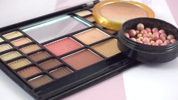 Maquiagem Paleta Sombra Blush Pincéis — Vídeo de Stock