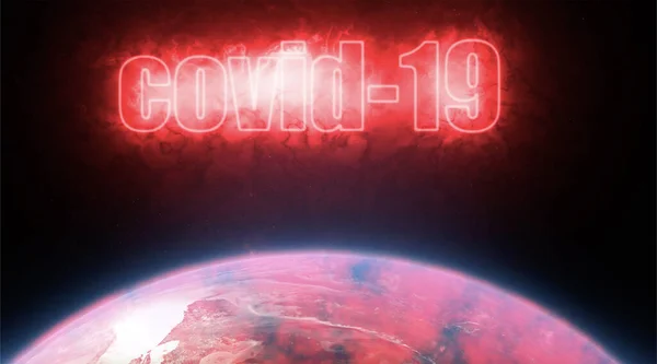 Covid Concept Covid Text Earth — Stock Photo, Image