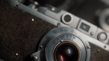 Lens with aperture values of old vintage photo camera, slow rotation movement
