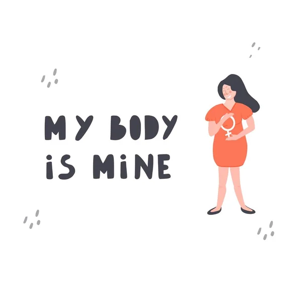 Kadın Hakları Kavramı Kürtaj Yasağını Protesto Vücudum Benim Ellerimle Çizilmiş — Stok Vektör