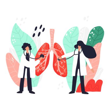Akciğerler sağlık kontrolü düz illüstrasyon