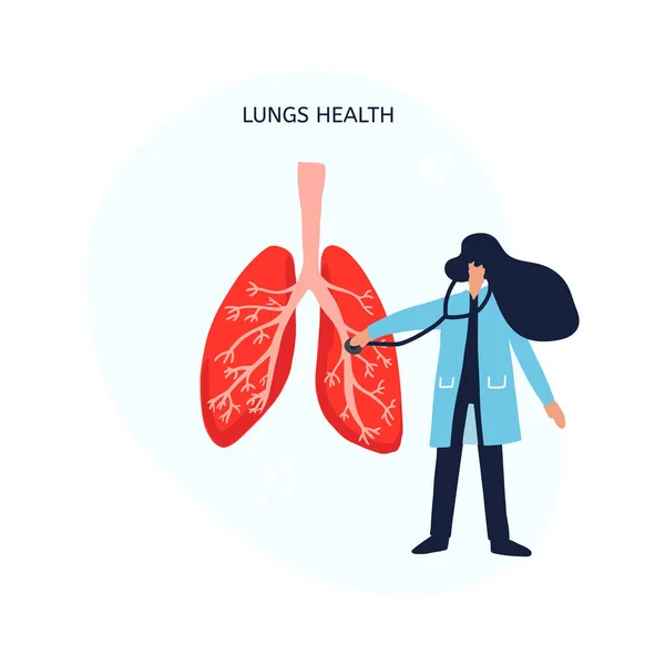 Chequeo de salud pulmonar ilustración plana — Vector de stock