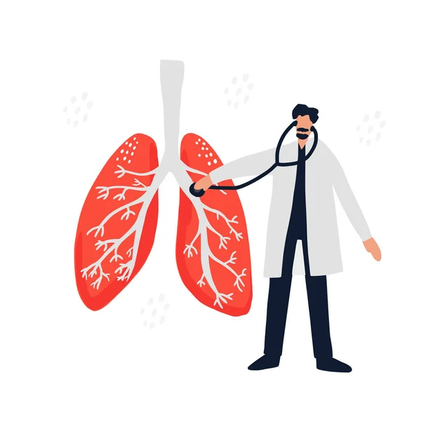 Chequeo de salud pulmonar ilustración plana — Vector de stock