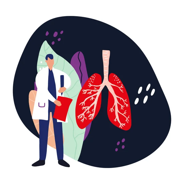 Akciğerler sağlık kontrolü düz illüstrasyon — Stok Vektör