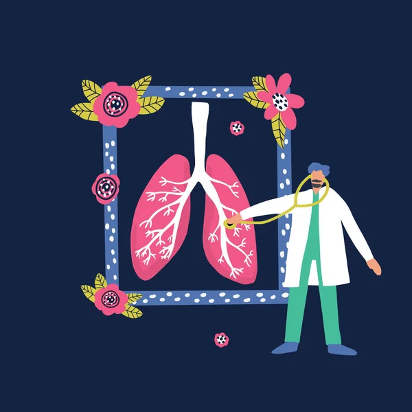 Chequeo de salud pulmonar ilustración plana — Archivo Imágenes Vectoriales