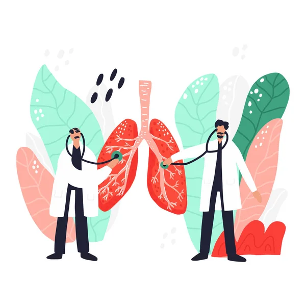 Chequeo de salud pulmonar ilustración plana — Vector de stock