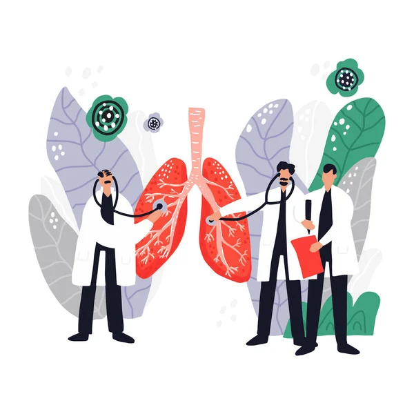 Chequeo de salud pulmonar ilustración plana — Vector de stock