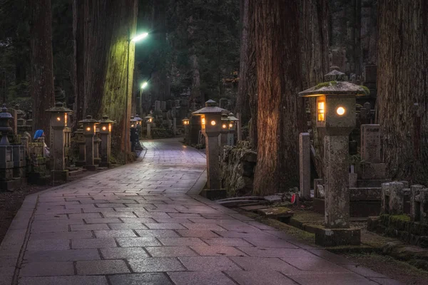 和歌山県奥之院墓地の森の中の夜の古代墓地. — ストック写真