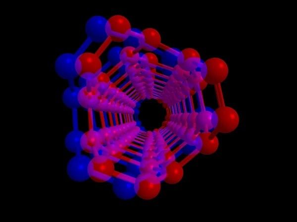 3 d アナグリフ カーボンナノ チューブの分子構造 — ストック写真