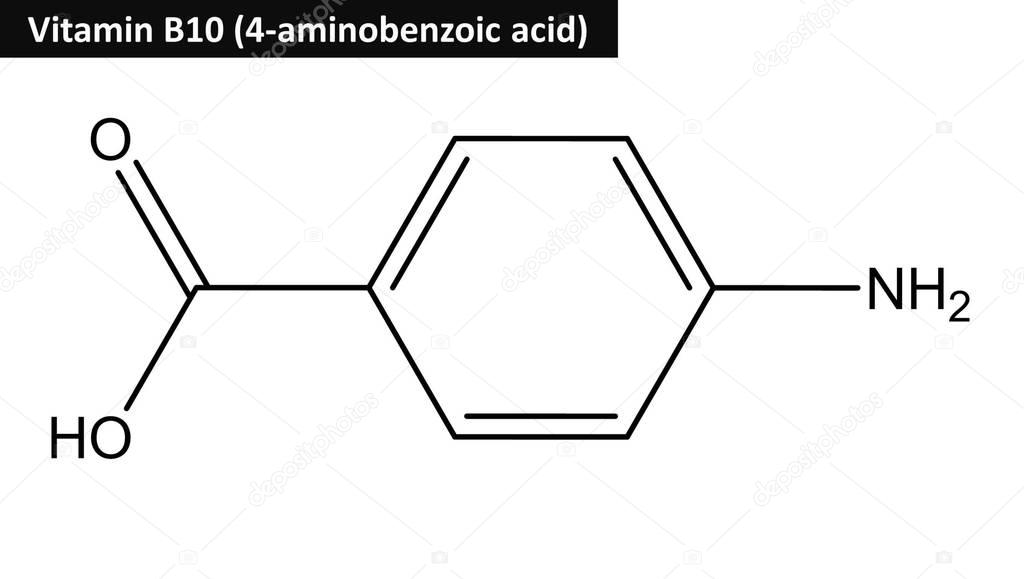 Molecular structure of 4-Aminobenzoic acid (vitamin B10)