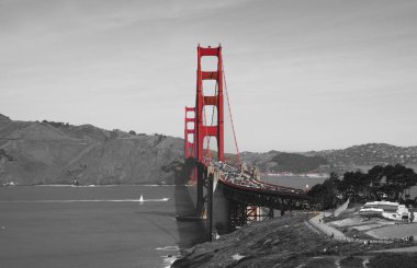 Golden gate Köprüsü siyah beyaz ve kırmızı, San Francisco, Kaliforniya, ABD
