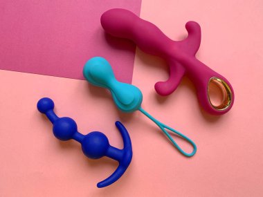 Adult toys. Vibrator, butt plug, jiggle balls  clipart