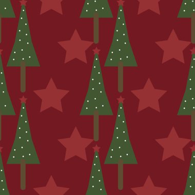 Yıldızlı ve ağaçlı vektör kırmızı arkaplan. 