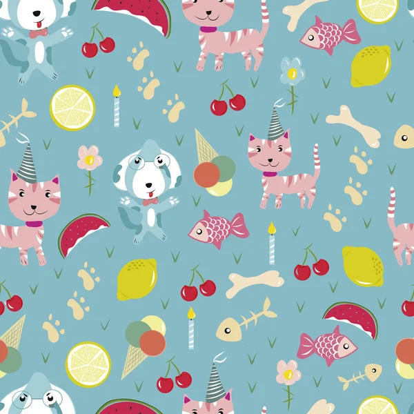Vector seamless pattern with cats and dogs.