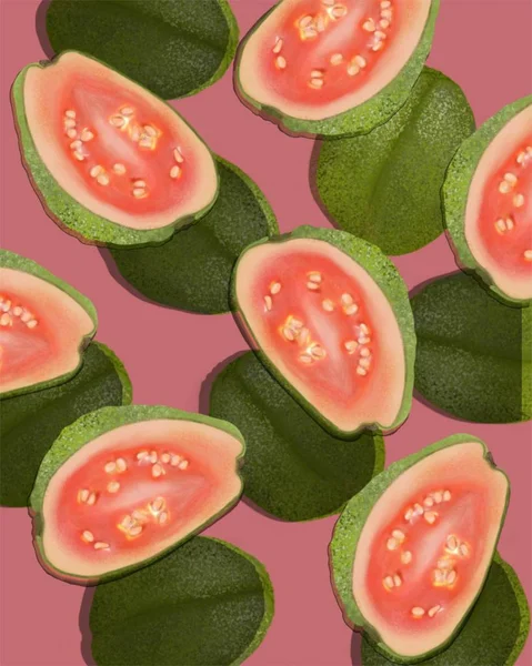 Guava 'lı afiş. pembe arkaplan — Stok fotoğraf