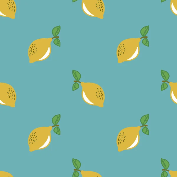Vector seamless pattern background with lemons .Blue background — Stock Vector