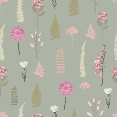 Çiçekli yeşil vektörsüz desen arkaplanı. 