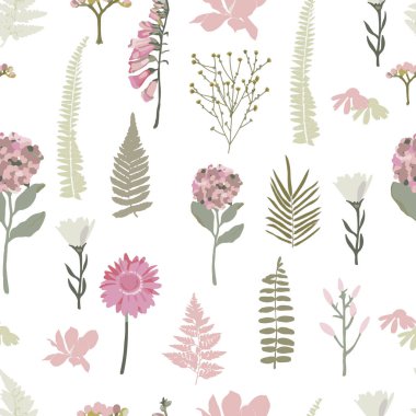 Çiçekli vektör beyazı desensiz arkaplan. 