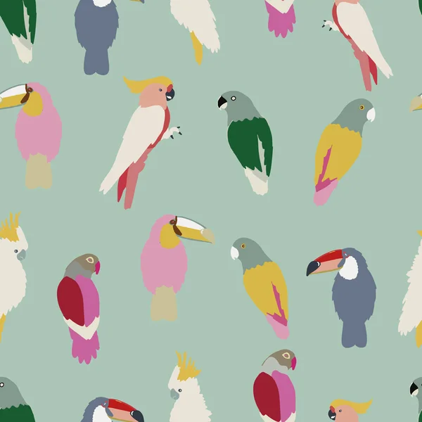 Vector seamless pattern background tropical birds. blue background. — ストックベクタ