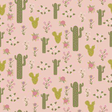 Çiçeklerle ve sulu sularla kusursuz bir desen. Pembe arkaplan.