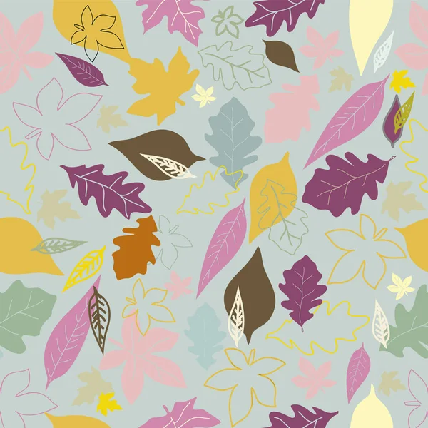 Vector seamless pattern background with Autumn leaves. Blue background. — Stock Vector