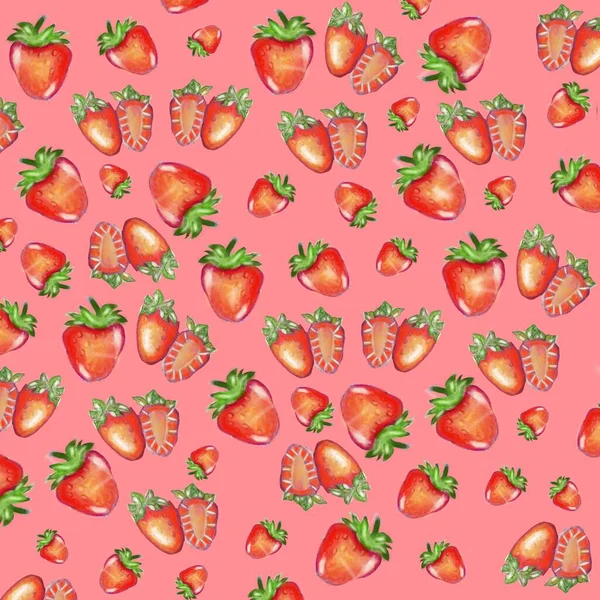 Αφίσα με φράουλες.Ροζ φόντο — Φωτογραφία Αρχείου