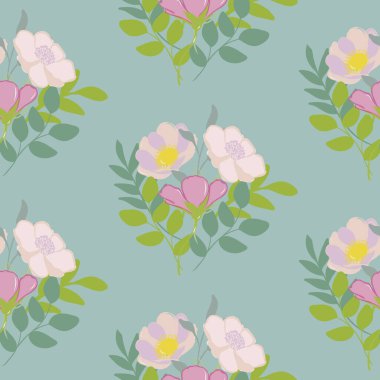 Çiçekli vektör mavi pürüzsüz desen arkaplanı. 
