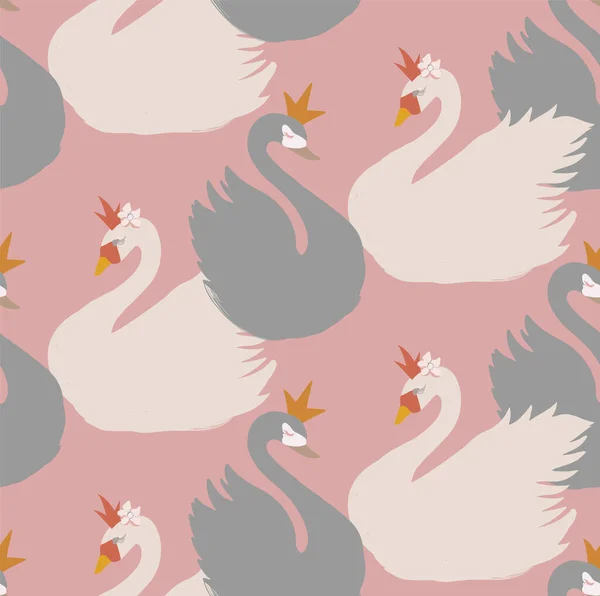 Vector seamless pattern background with swans. — Stock Vector