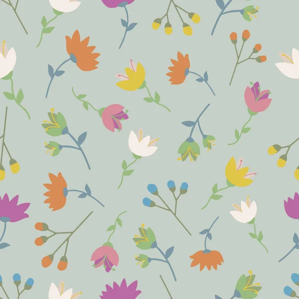 Vector green seamless pattern background with flowers. — Stock Vector