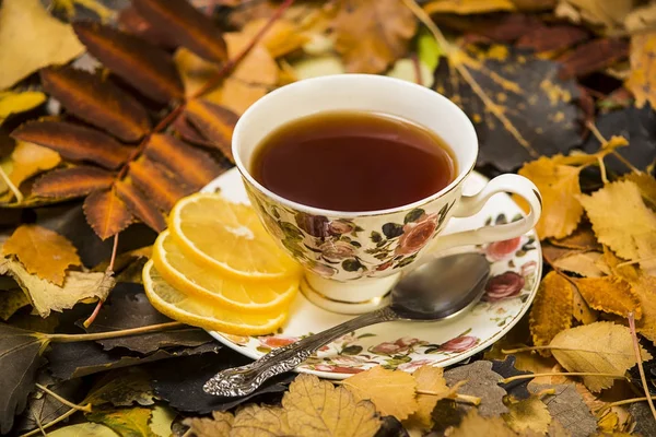 bardak limon çayı üzerinde çam yaprakları