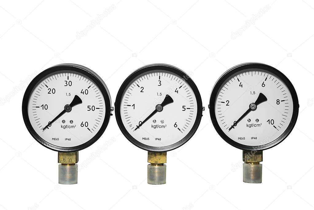 pressure gauges for measuring pressure on a white background