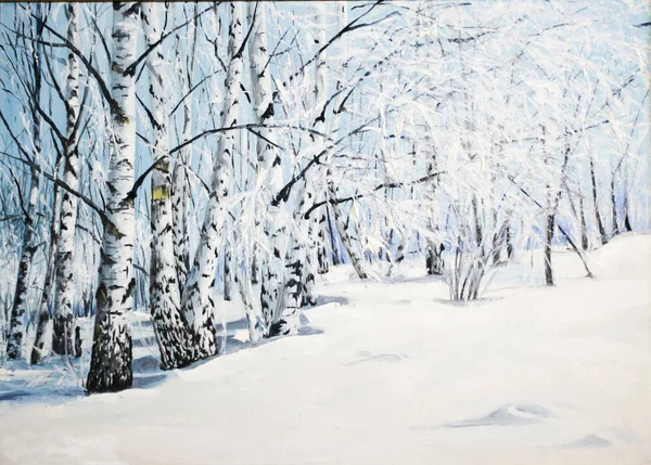 Oil Painting Birches Winter — Stock Photo, Image