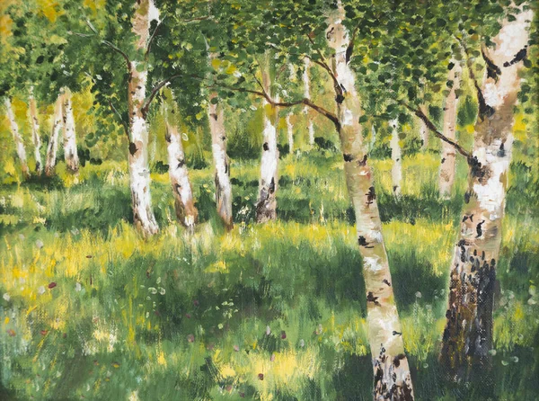 Pintura Óleo Birch Grove — Fotografia de Stock