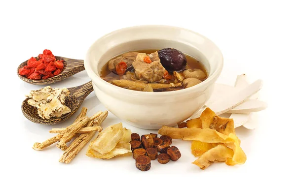 Pork rips clear soup with chinese herbs — Stock Photo, Image