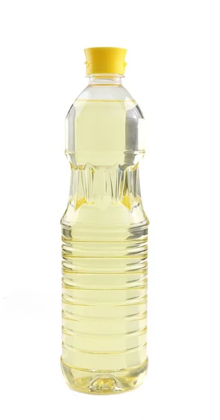 Frasco de óleo de soja isolado sobre fundo branco — Fotografia de Stock