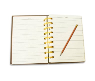 Beyaz arkaplanda defter ve kalem