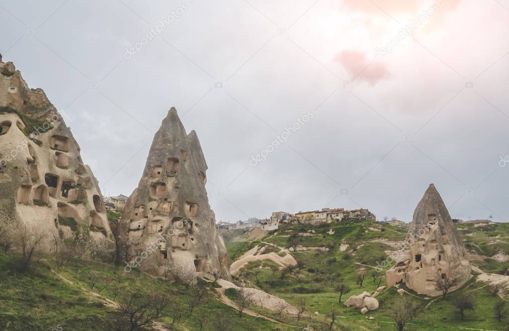 View of the volcanic rocks in Cappadocia. Goreme National Park