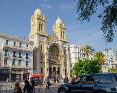 Tunus, Tunus. 17 Eylül 2016. Saint Vincent de Paul Katedrali, başkentin merkezindeki tapınak..