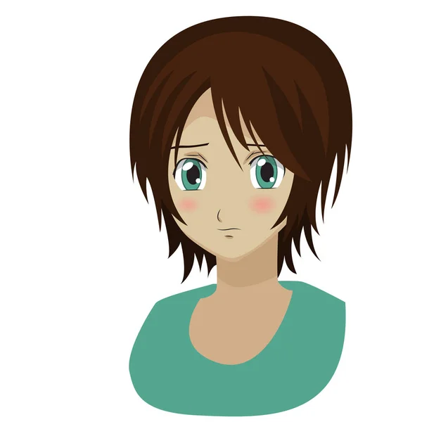 Linda chica tímida anime de dibujos animados — Vector de stock