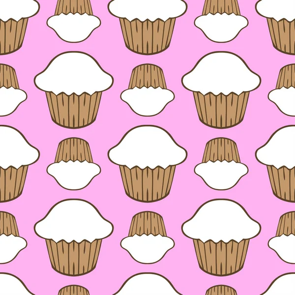 Witte crème cupcake naadloze patroon — Stockvector