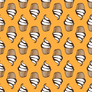 Beyaz kremalı cupcake Dikişsiz sarı desen