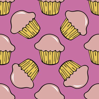 Pembe çilek kremalı cupcake seamless modeli