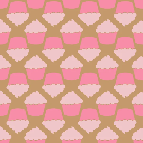 Fraise rose crème cupcake motif sans couture — Image vectorielle