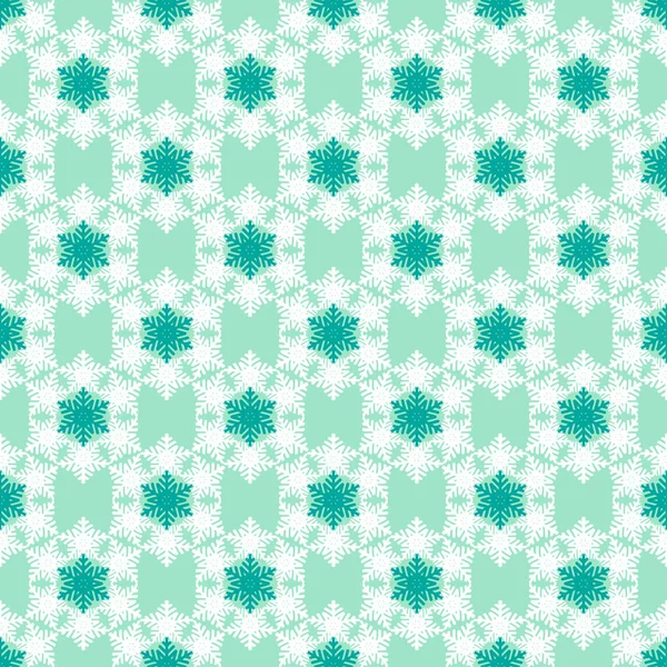 Χωρίς ραφή πρότυπο με νιφάδες λευκό πράσινο μπλε — Διανυσματικό Αρχείο