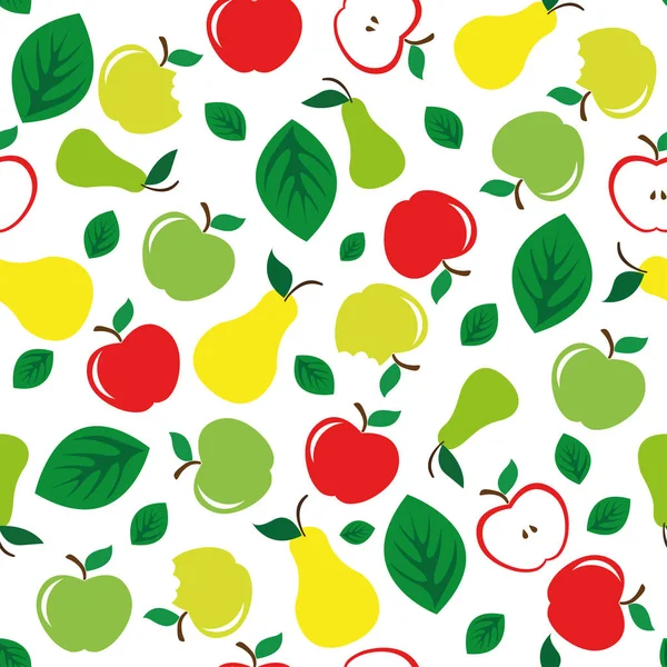 Apfel und Birne nahtlose Muster weißer Hintergrund — Stockvektor