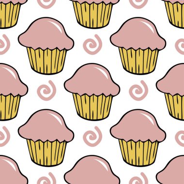 Pembe çilek kremalı cupcake seamless modeli