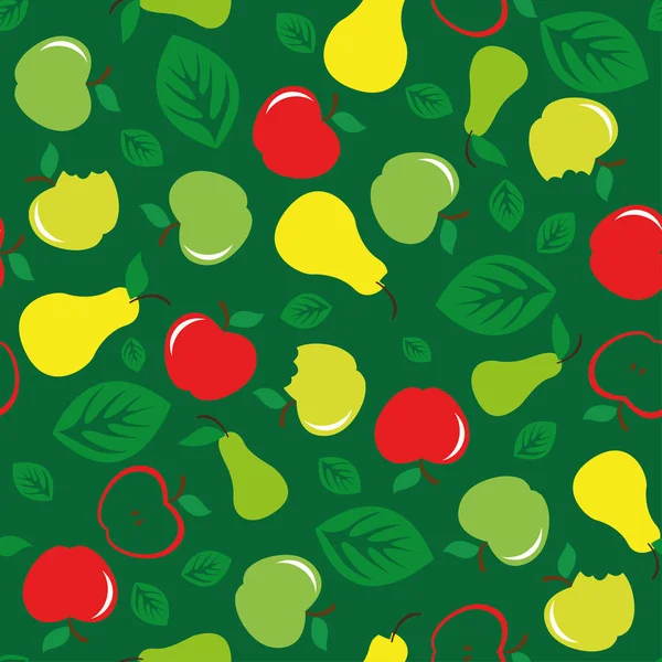 Apfel und Birne nahtlose Muster grünen Hintergrund — Stockvektor