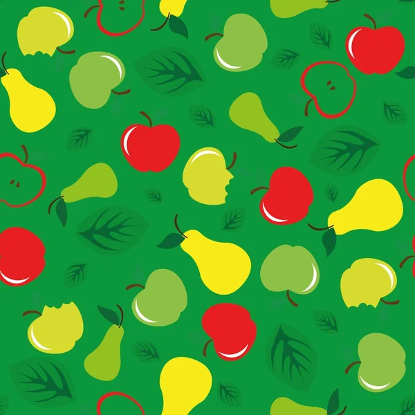 Apfel und Birne nahtlose Muster grünen Hintergrund — Stockvektor