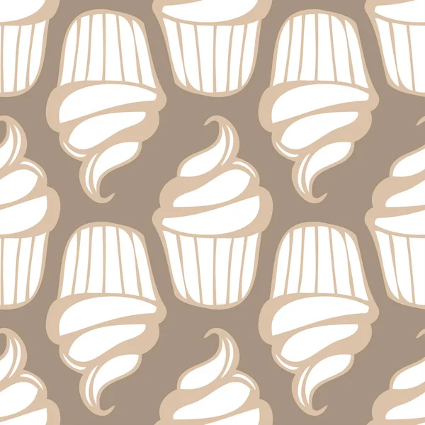 Cupcake Vektor Muster weißer Hintergrund — Stockvektor