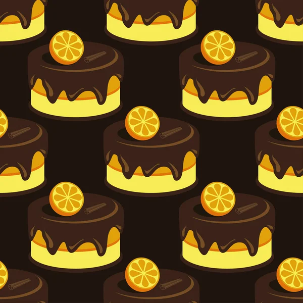 奶油巧克力蛋糕美味无缝背景图案 — 图库矢量图片